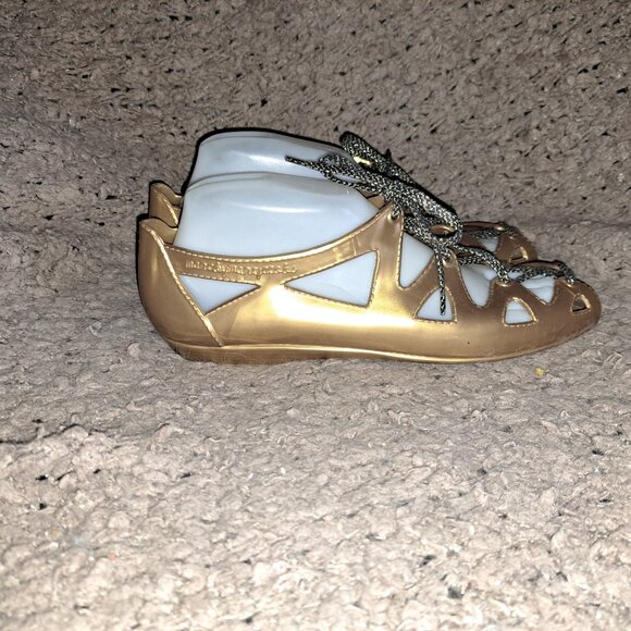 MARC BY MARC JACOBS-1980s Gold Jelly Wedge Shoes Sandals-Lace Up-Sz 40-Near Mint - Picture 5 of 8